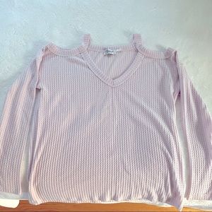 URBAN Outfitters Pink Cold Shoulder Waffle Knit Top, Size XS